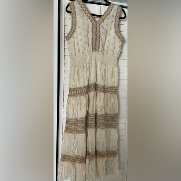 Boho Maxi Dress, size large. Ivory and gold. - Picture 1 of 5